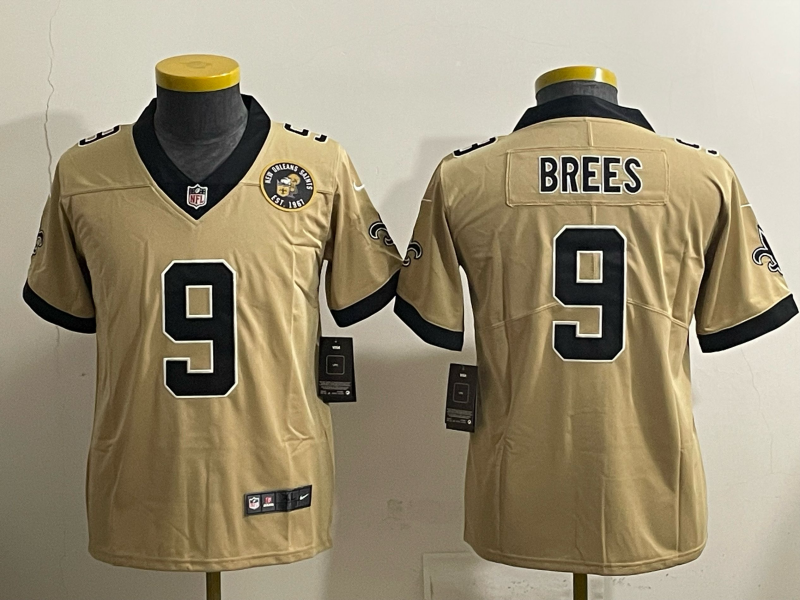 Youth 2025 New Orleans Saints 9 Bress golden Limited NFL Jersey style 03
